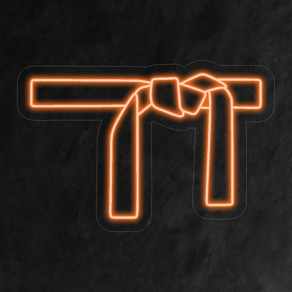 "Placa de neon com faixa de karatê" - Ilumine seu estúdio de artes marciais com esta vibrante placa de neon com uma faixa de karatê chamativa. Inspire disciplina e força no seu espaço de treinamento.