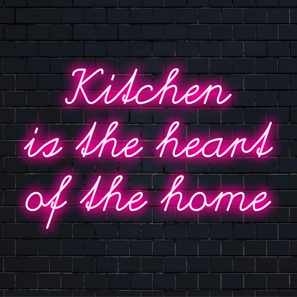 Placa de neon LED com a frase A cozinha é o coração da casa, adicionando um brilho aconchegante e convidativo ao seu espaço.