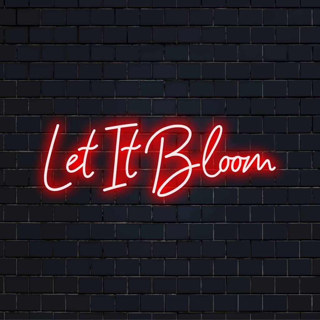 Letreiro LED neon vibrante Let It Bloom, uma atraente peça de arte de parede neon perfeita para qualquer decoração.