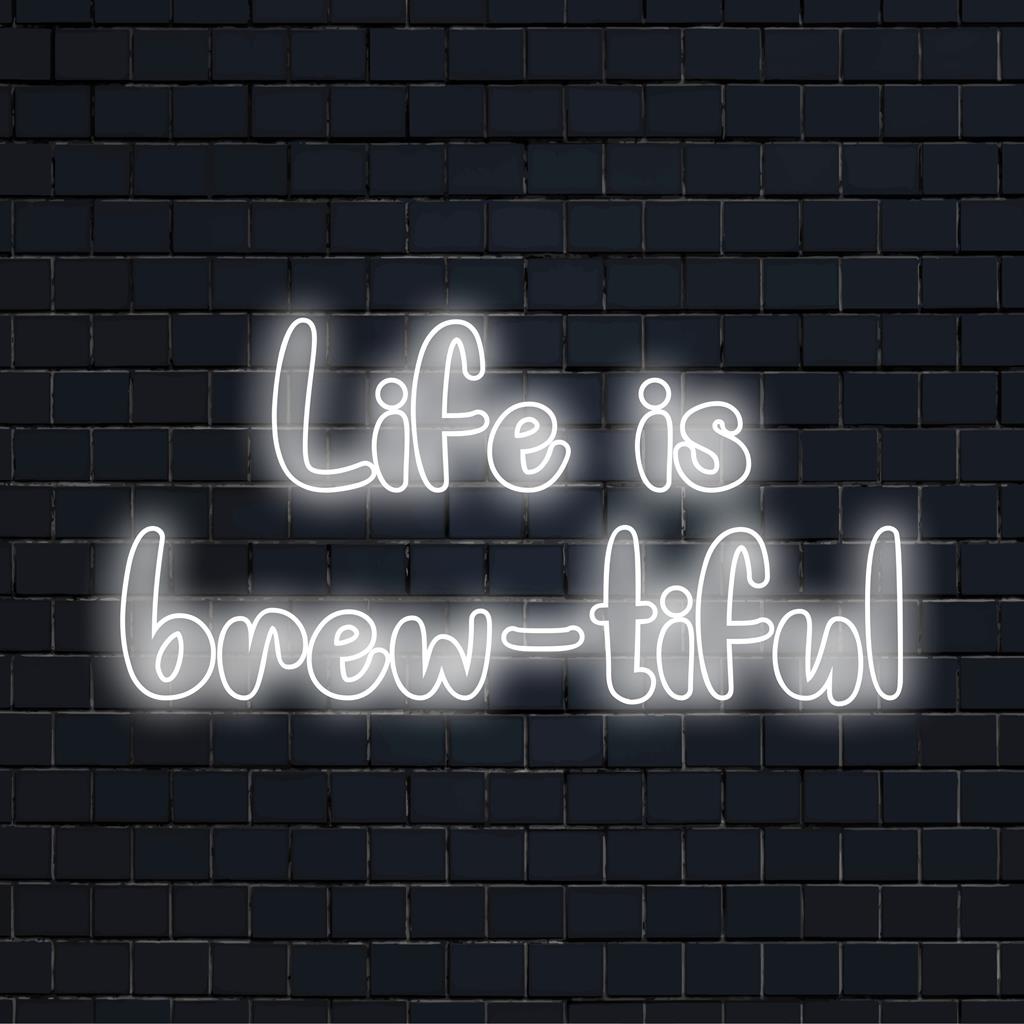 Life Is Brew - Uma arte neon incrível com luzes LED vibrantes; decoração personalizada perfeita para amantes de café.