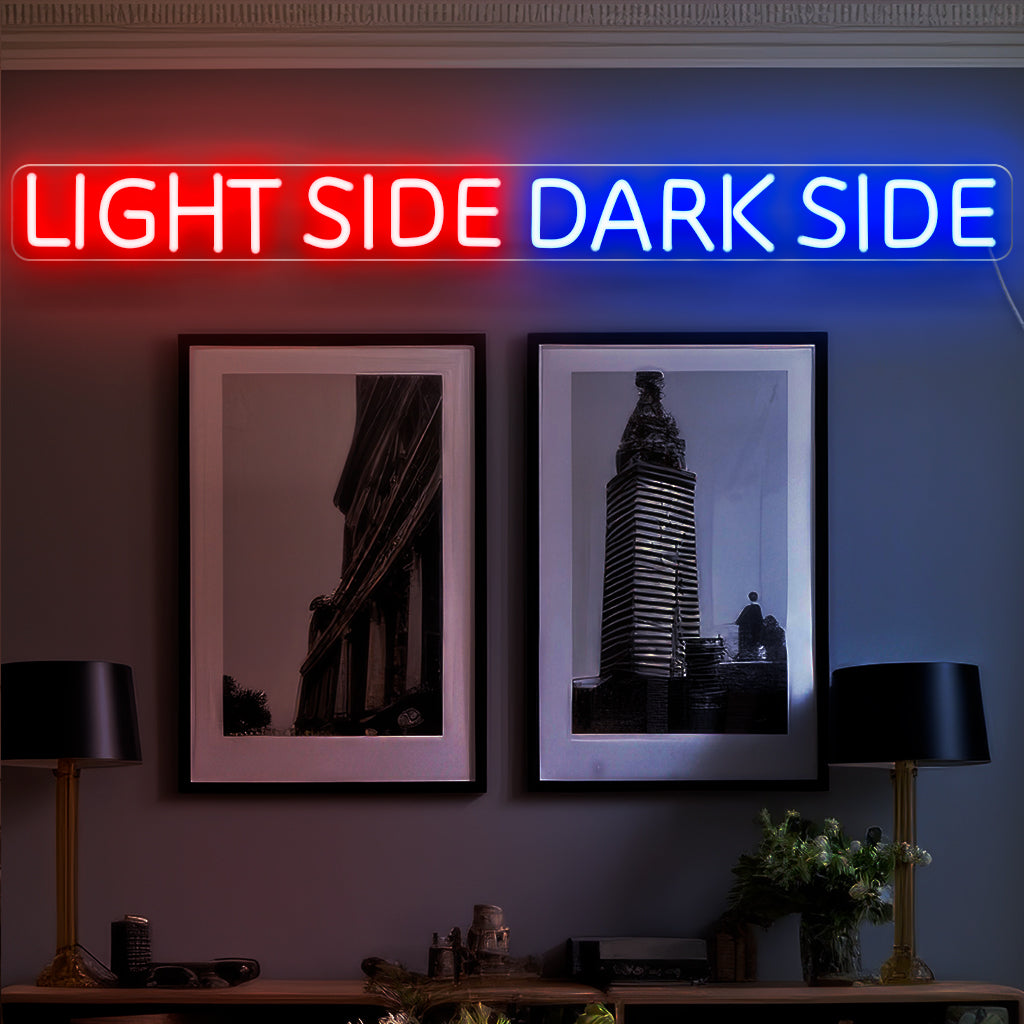 "Placa de Neon Light Side Dark Side" é uma representação luminosa da dualidade, perfeita para espaços que abraçam vibrações contrastantes. Ilumine seus arredores com esta luz de neon única!