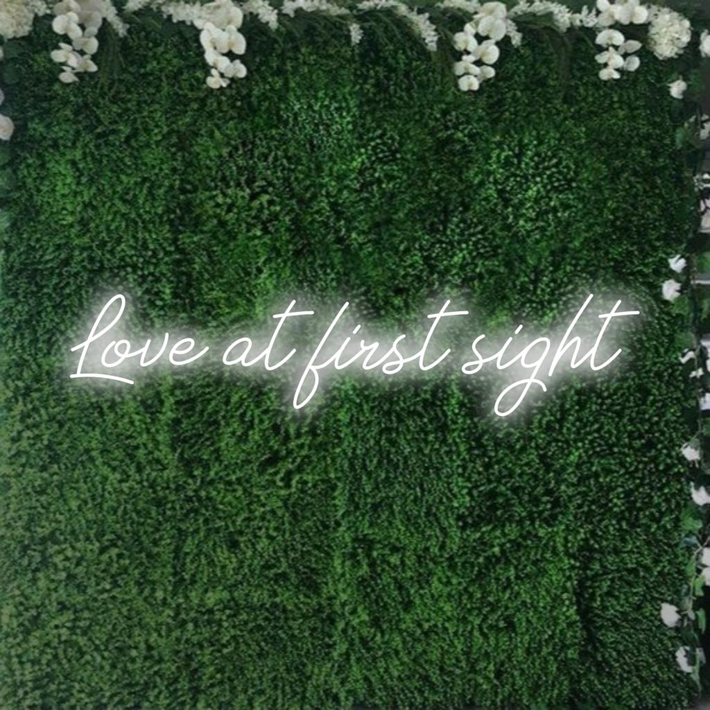 Placa de LED neon "Love At First Sight" feita sob medida, uma arte luminosa deslumbrante, perfeita para decoração personalizada de casa ou evento.