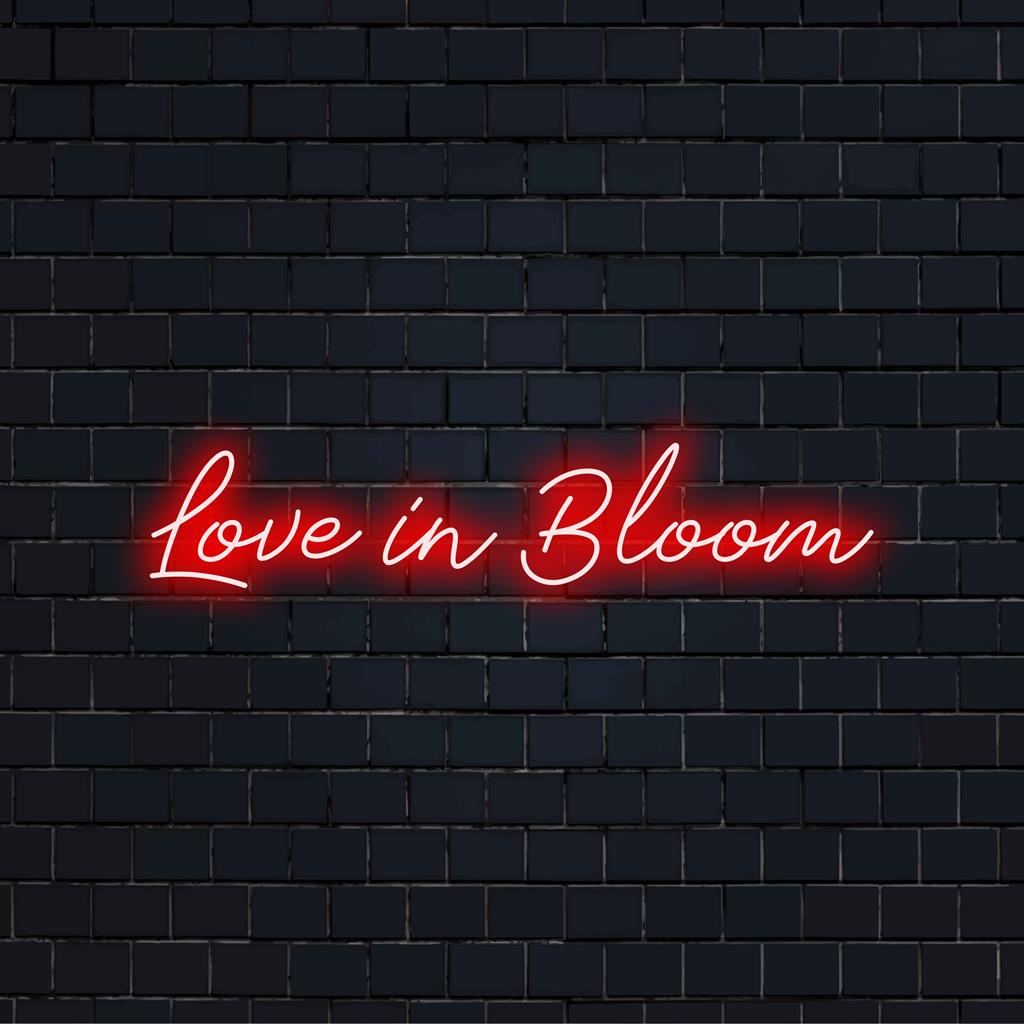 Placa de neon LED personalizada da The Art Neon, com um design vibrante Love In Bloom, perfeita para decoração de parede com arte neon.