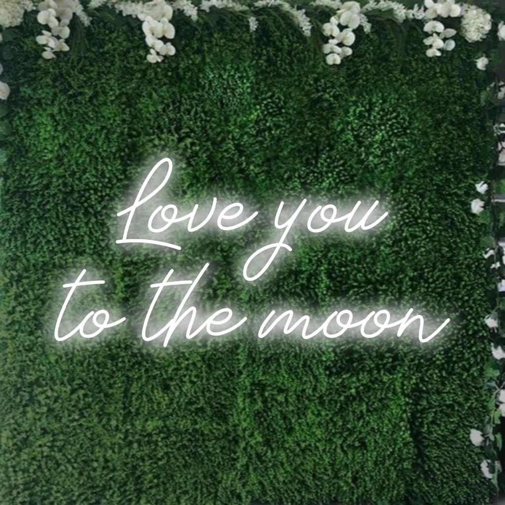 Placa de neon personalizada com texto Love You To The Moon em LED brilhante, ideal para decoração personalizada com citações de neon.