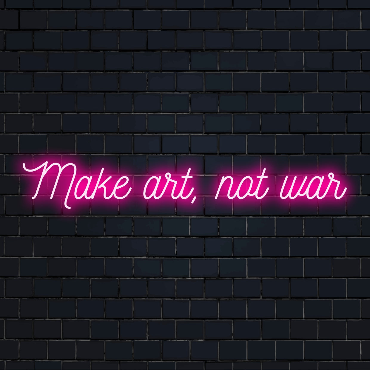 Letreiro LED Neon personalizado com Make Art Not War em cores neon vibrantes, ideal para eventos exclusivos