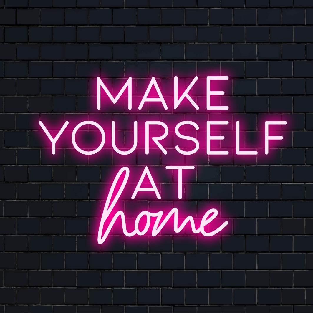 Letreiro de neon LED personalizado com a frase "Sinta-se em Casa", perfeito para decoração. Uma luz neon estilosa que adiciona um toque acolhedor.