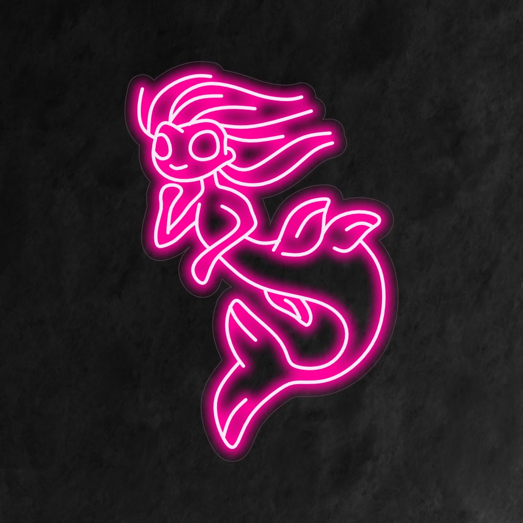 Um letreiro de neon iluminado com uma sereia hipnotizante, evocando o encantamento do oceano e dos reinos da fantasia