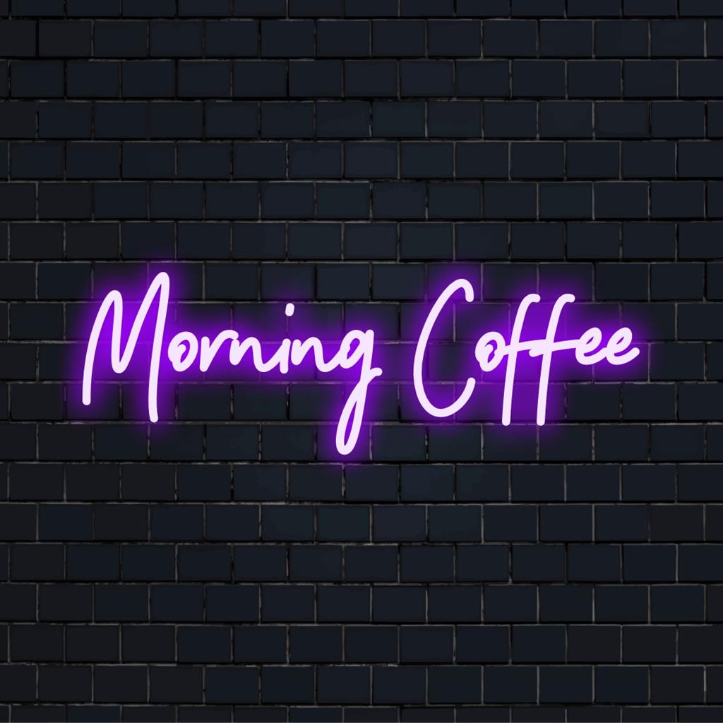 Placa de LED neon personalizada exibindo "Café da Manhã" em luz brilhante, um complemento perfeito para o espaço de qualquer fã de café.