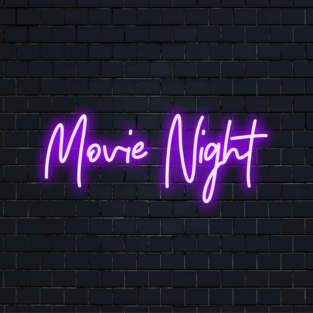 Placa de neon LED personalizada com a frase "Noite de Cinema" em neon vibrante, perfeita para decoração de home theater. Ideal para decoração de parede em neon para cinéfilos.