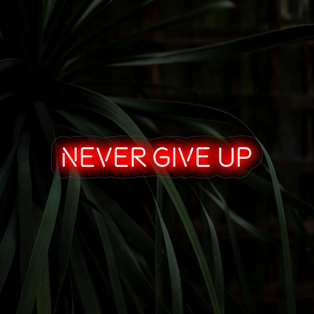 "Never Give Up Neon Sign" é um toque motivacional e empoderador, perfeito para espaços que inspiram resiliência e determinação. Ilumine com um espírito inabalável!