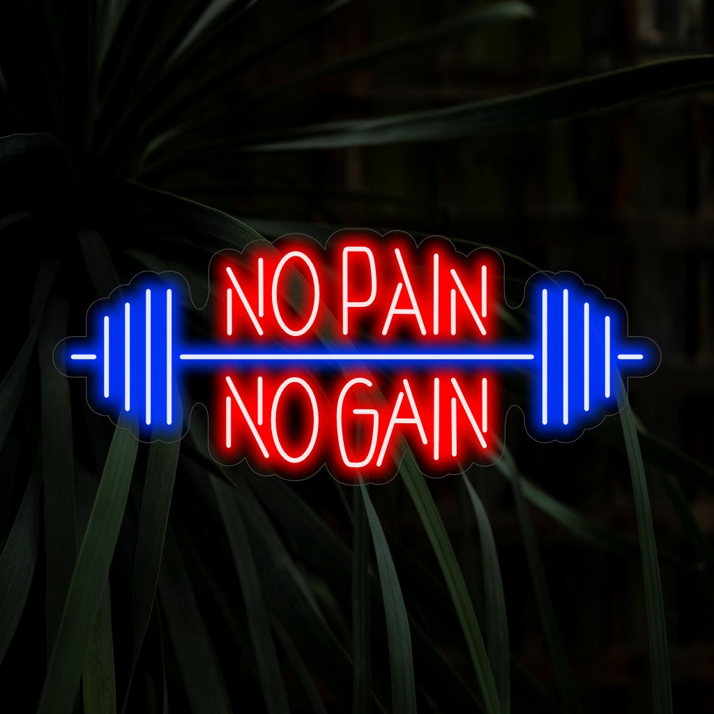 "Placa de neon "No Pain No Gain" é um acessório motivacional e energético, perfeito para academias e áreas que incentivam o trabalho duro e a perseverança. Ilumine com determinação!