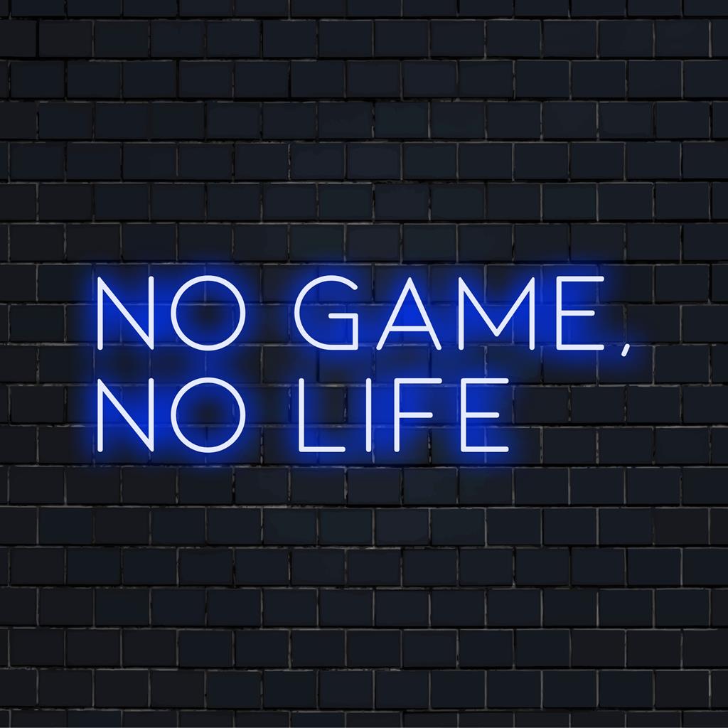 Placa de neon LED personalizada com a frase "No Game, No Life" em display de luz dinâmica, perfeita para jogadores e entusiastas de decoração.