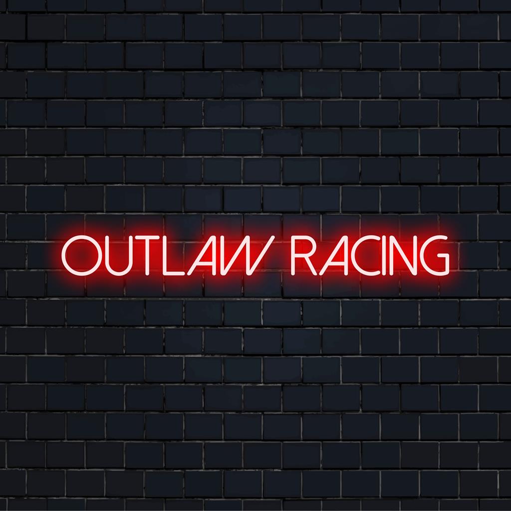 Placa de LED neon vibrante e personalizada da Outlaw Racing; uma mistura de cores vivas criando uma arte de parede impressionante para qualquer espaço.