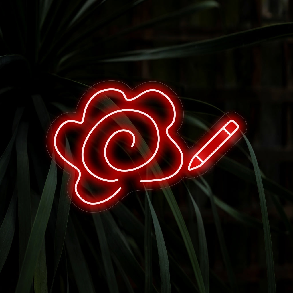 "Placa de neon com desenho de flores e lápis" é um complemento criativo e artístico, perfeito para espaços que apreciam a beleza do processo artístico. Ilumine com a essência da criatividade e das flores!