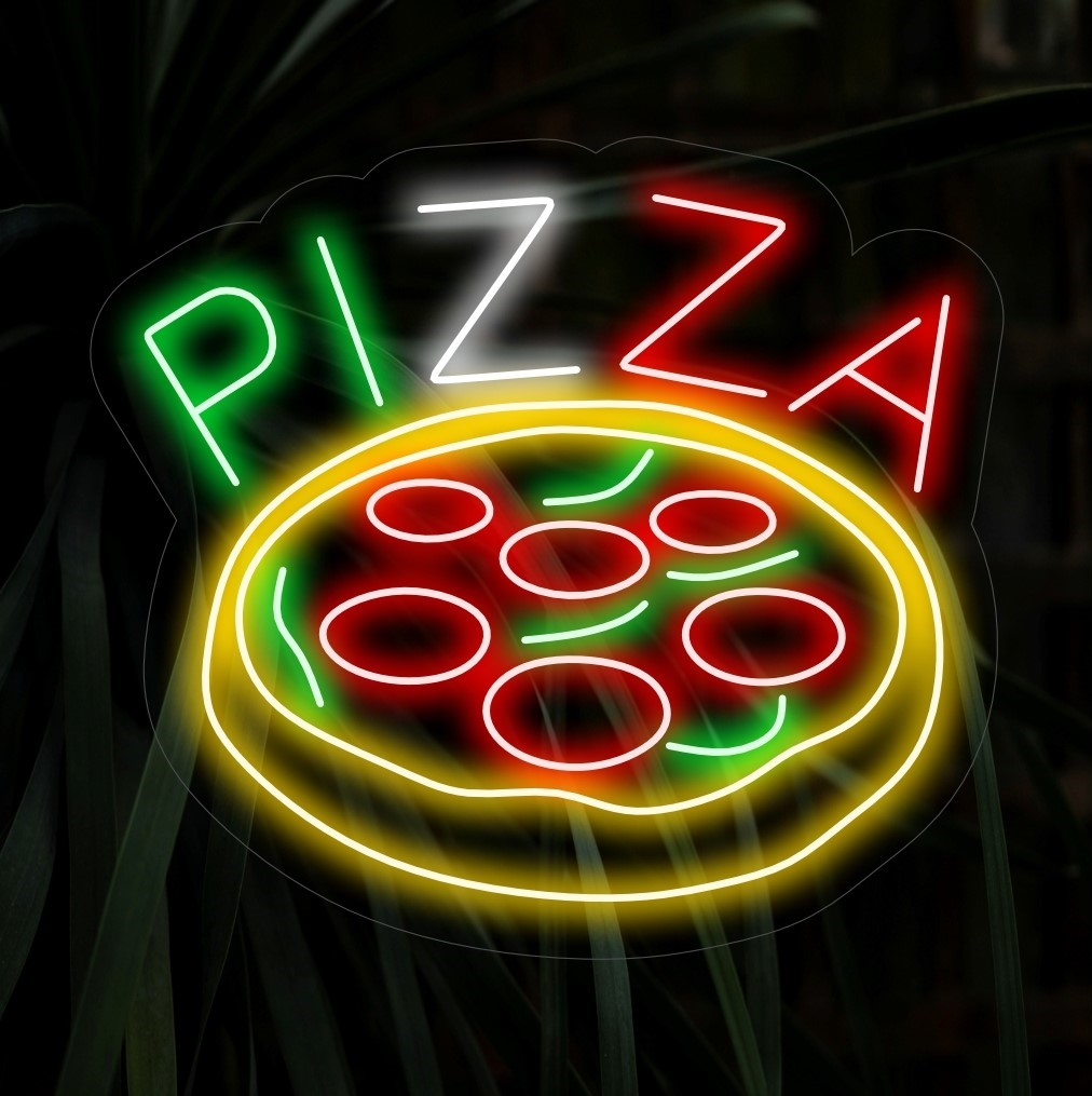 "Pizza Neon Sign" é um item delicioso e icônico, ideal para pizzarias e amantes de pizza. Ilumine com o charme de dar água na boca de uma torta fresquinha!
