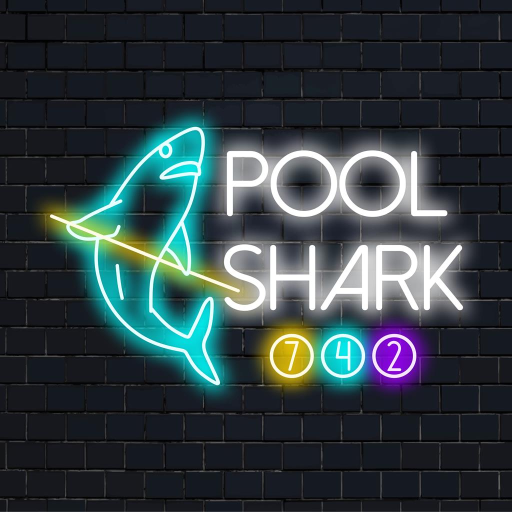 Placa de neon LED personalizada com um design divertido de tubarão-piscina, perfeita para decoração e arte de parede neon exclusiva.