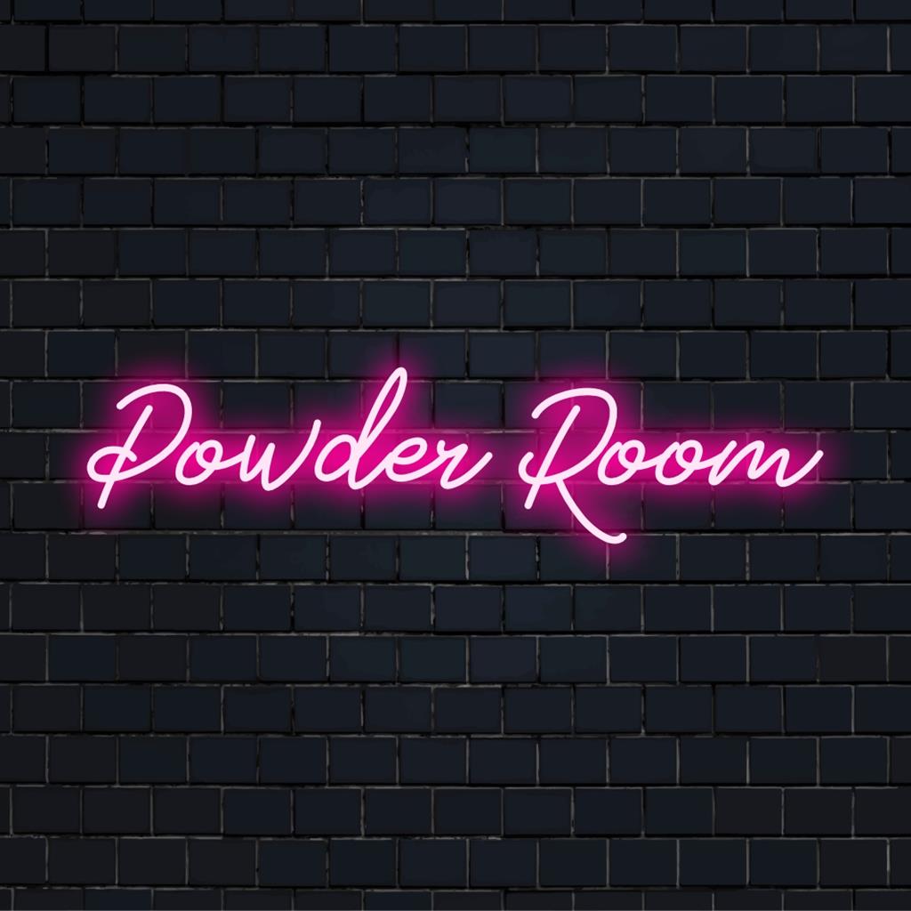 Placa de LED neon personalizada com iluminação para lavabo, ideal para decoração elegante ou sinalização chique para banheiros.