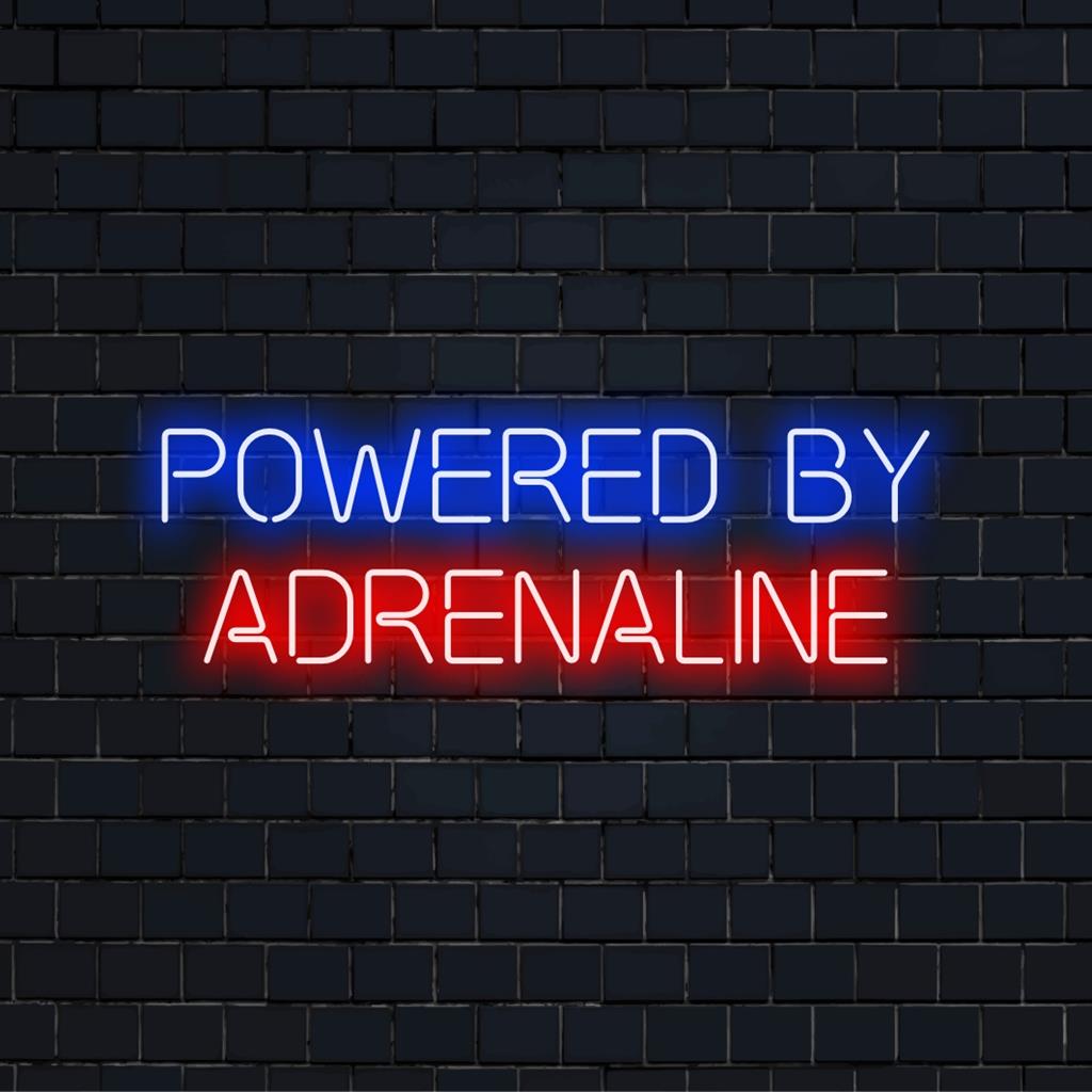Placa de neon LED personalizada alimentada por adrenalina, perfeita para arte neon personalizada e decoração de parede vibrante.