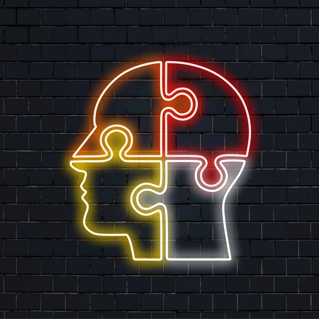 "Placa de Neon com Cabeça de Quebra-Cabeça" é uma adição instigante para espaços que celebram a complexidade da mente humana. Ilumine com a essência da curiosidade e do intelecto!