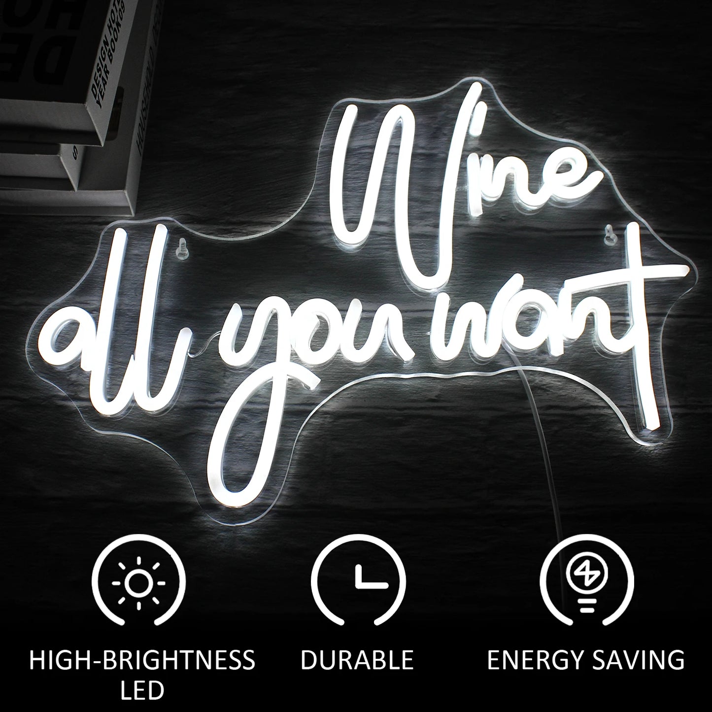 Letreiro de LED USB 5V "Wine All You Want" - Econômico