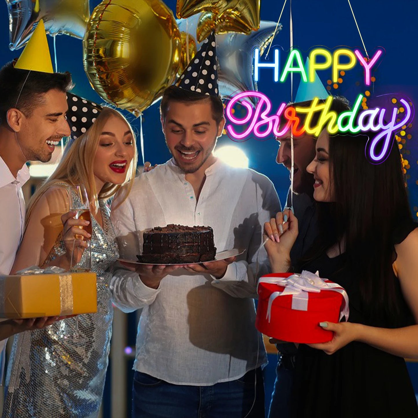 Letreiro de LED "Feliz Aniversário" Colorido 5V USB - Econômico