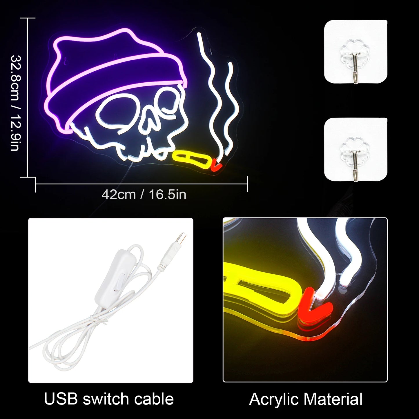 Letreiro de LED de Caveira 5V USB - Econômico