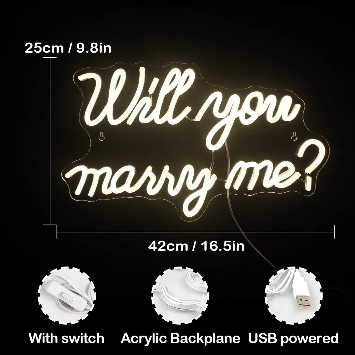 Letreiro de LED "Will You Marry Me" para Decoração de Pedido de Casamento - Econômico, 5V USB