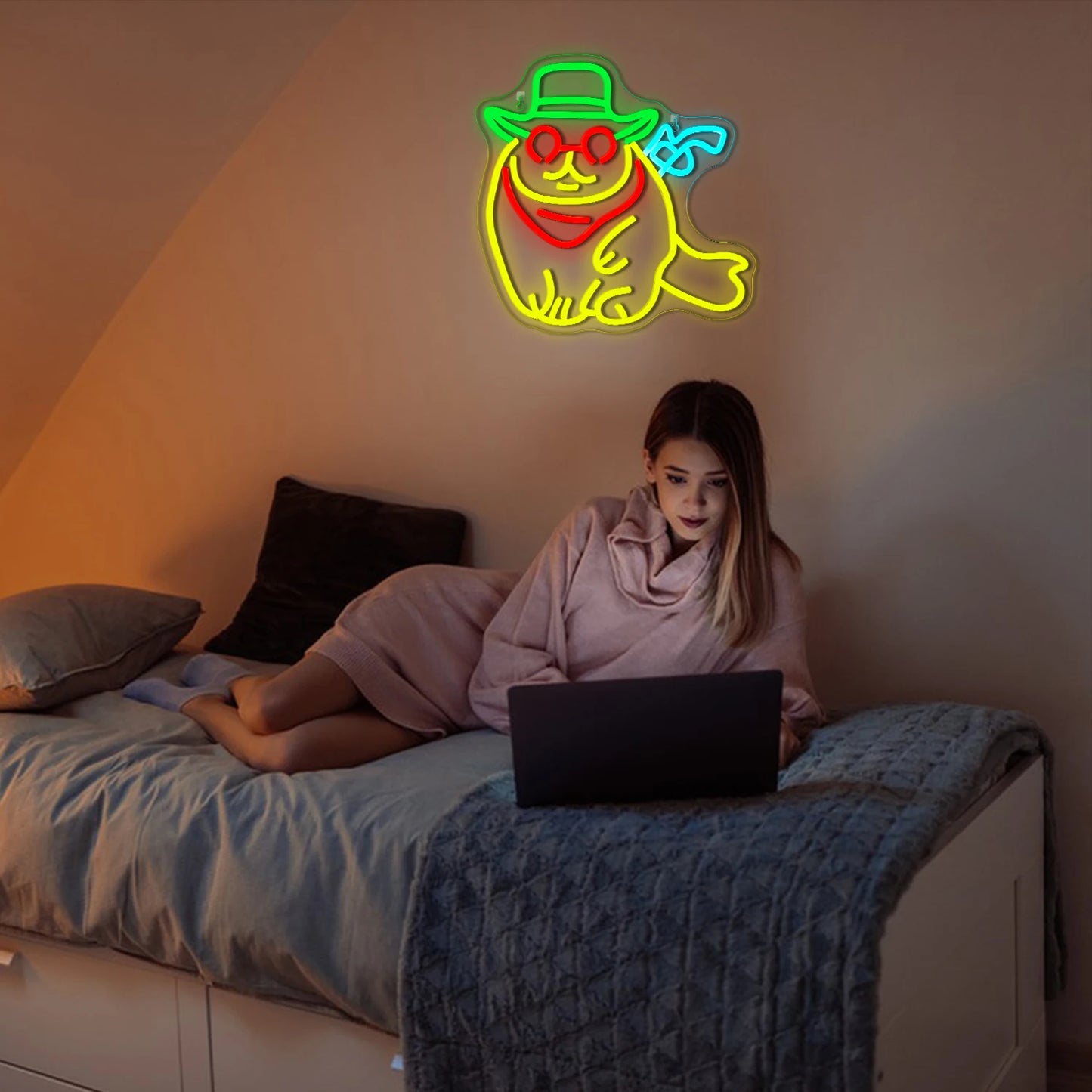 Letreiro de LED Cowboy Cat 5V USB - Econômico