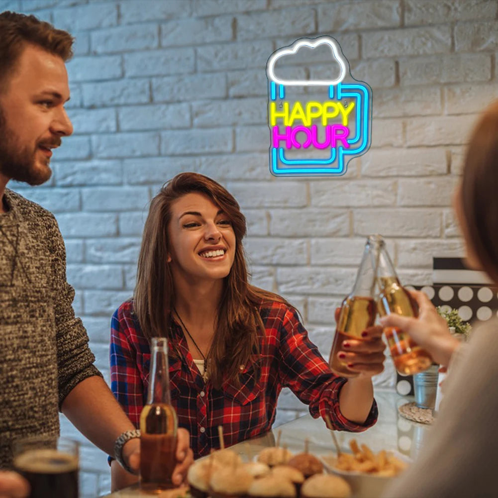 Taça de Vinho Happy Hour 5V USB Letreiro de LED - Econômico