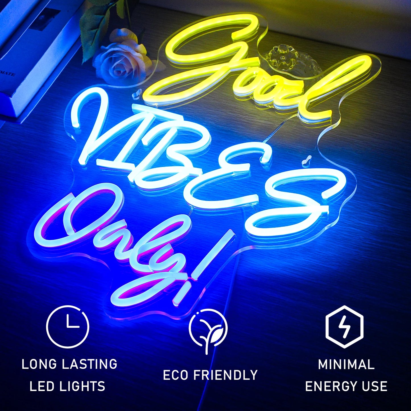 Letreiro de LED USB 5V Good Vibes Only - Econômico