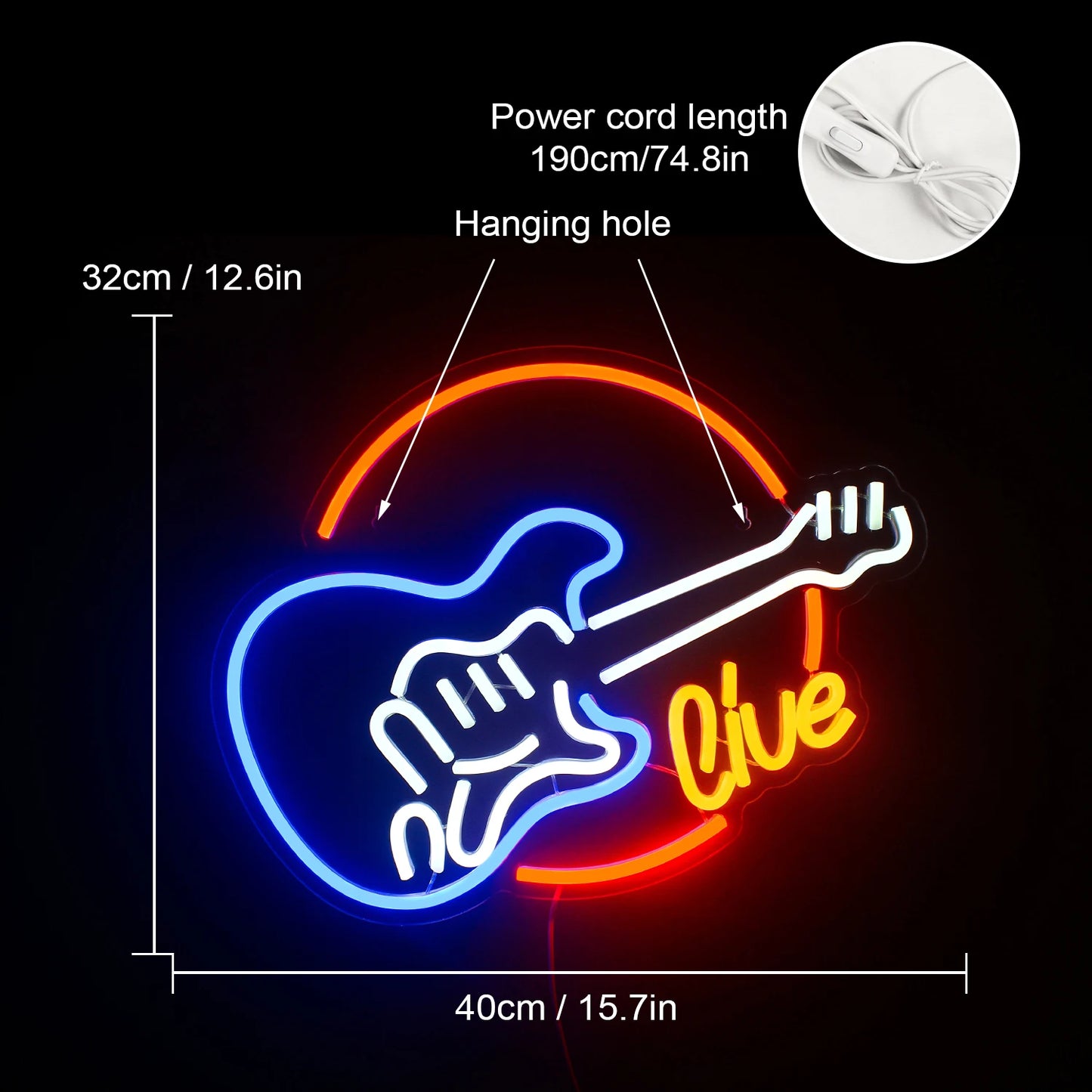 Letreiro de LED em Formato de Guitarra Musical 5V USB - Econômico
