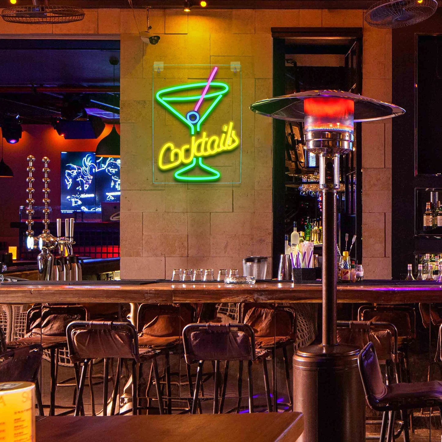 Letreiro de LED Verde Cocktails 5V USB - Econômico