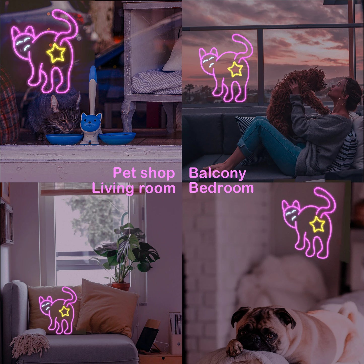 Letreiro luminoso de LED USB 5V em formato de Gato - Econômico