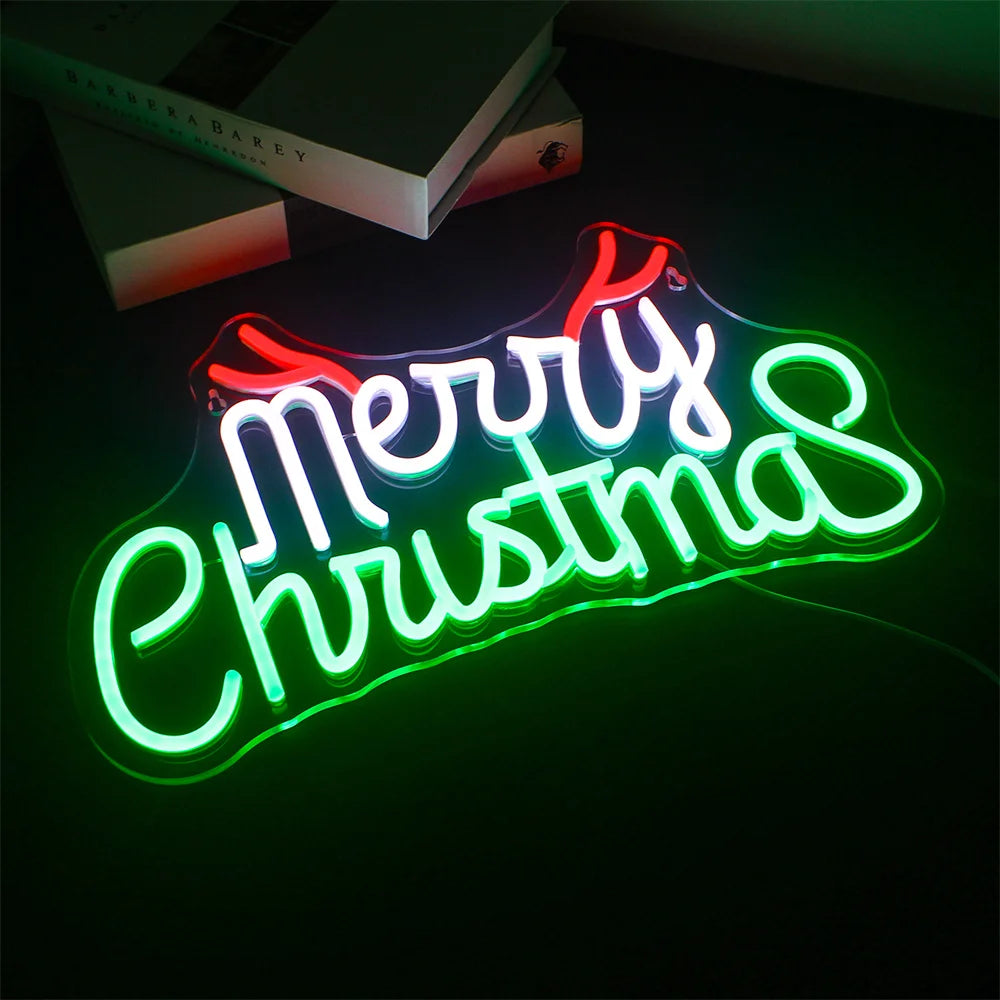 Placa de LED Verde e Vermelha "Feliz Natal" USB 5V - Econômico