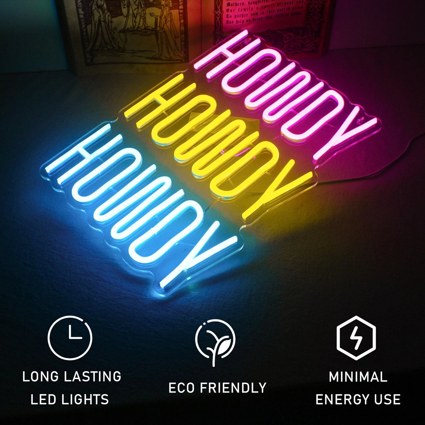 Letreiro de LED USB 5V Howdy - Econômico