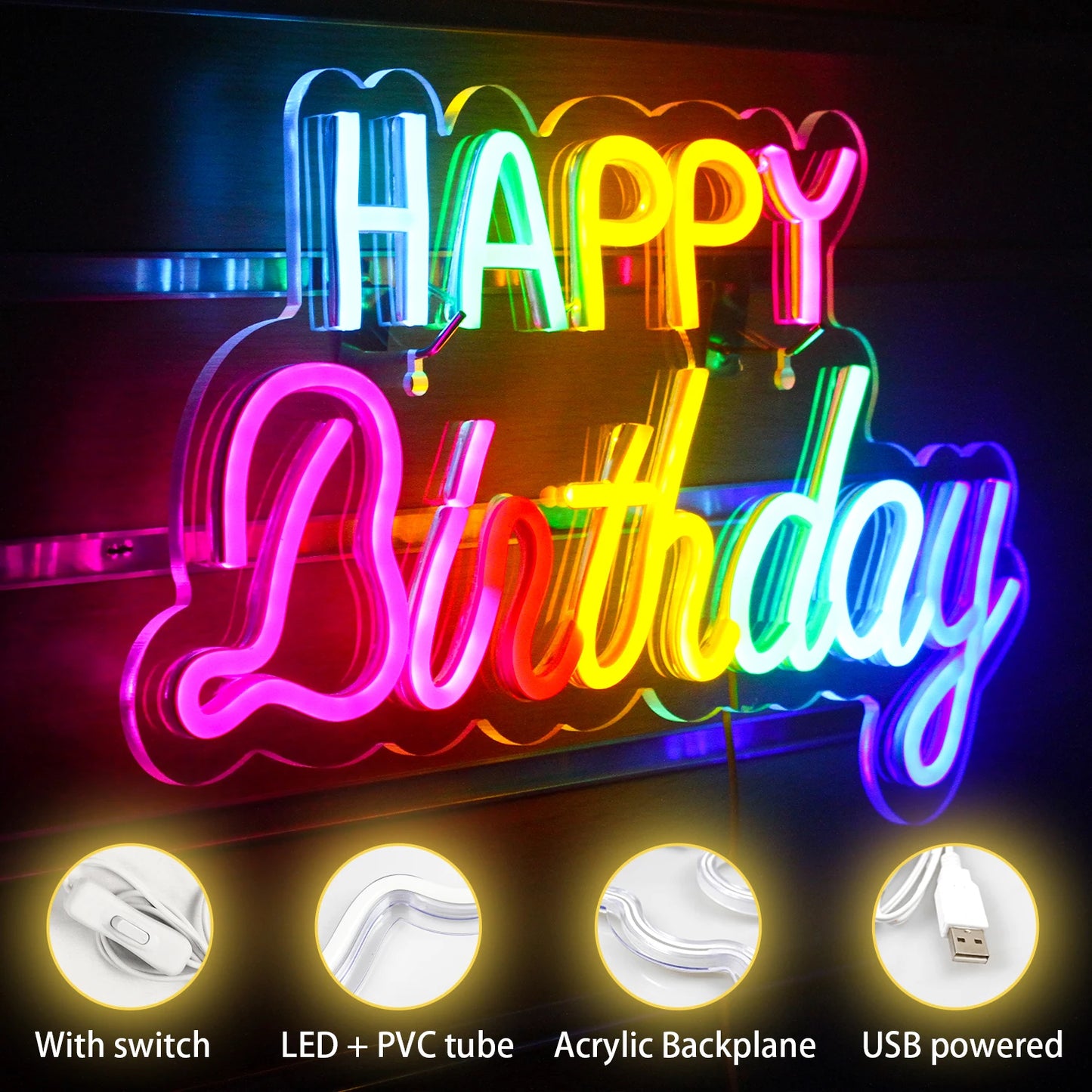 Letreiro de LED "Feliz Aniversário" 5V USB - Econômico