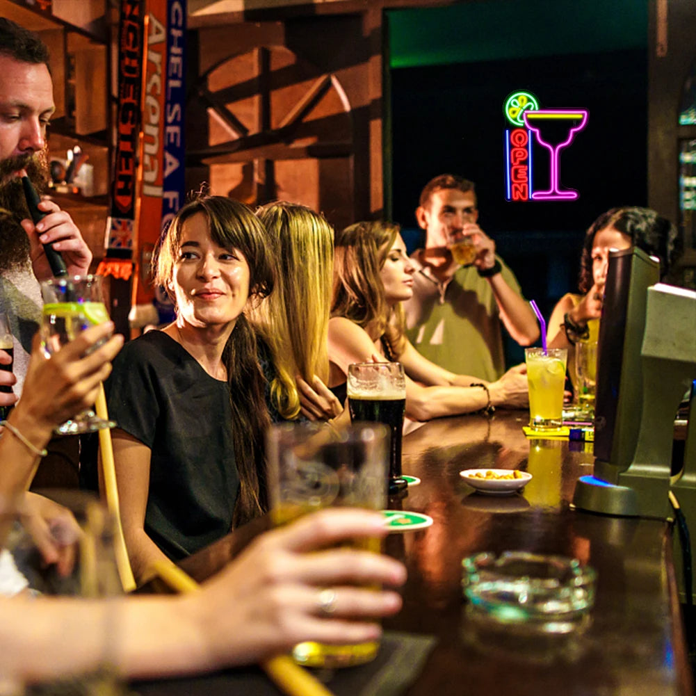 Letreiro de LED "Cocktails Open" 5V USB - Econômico