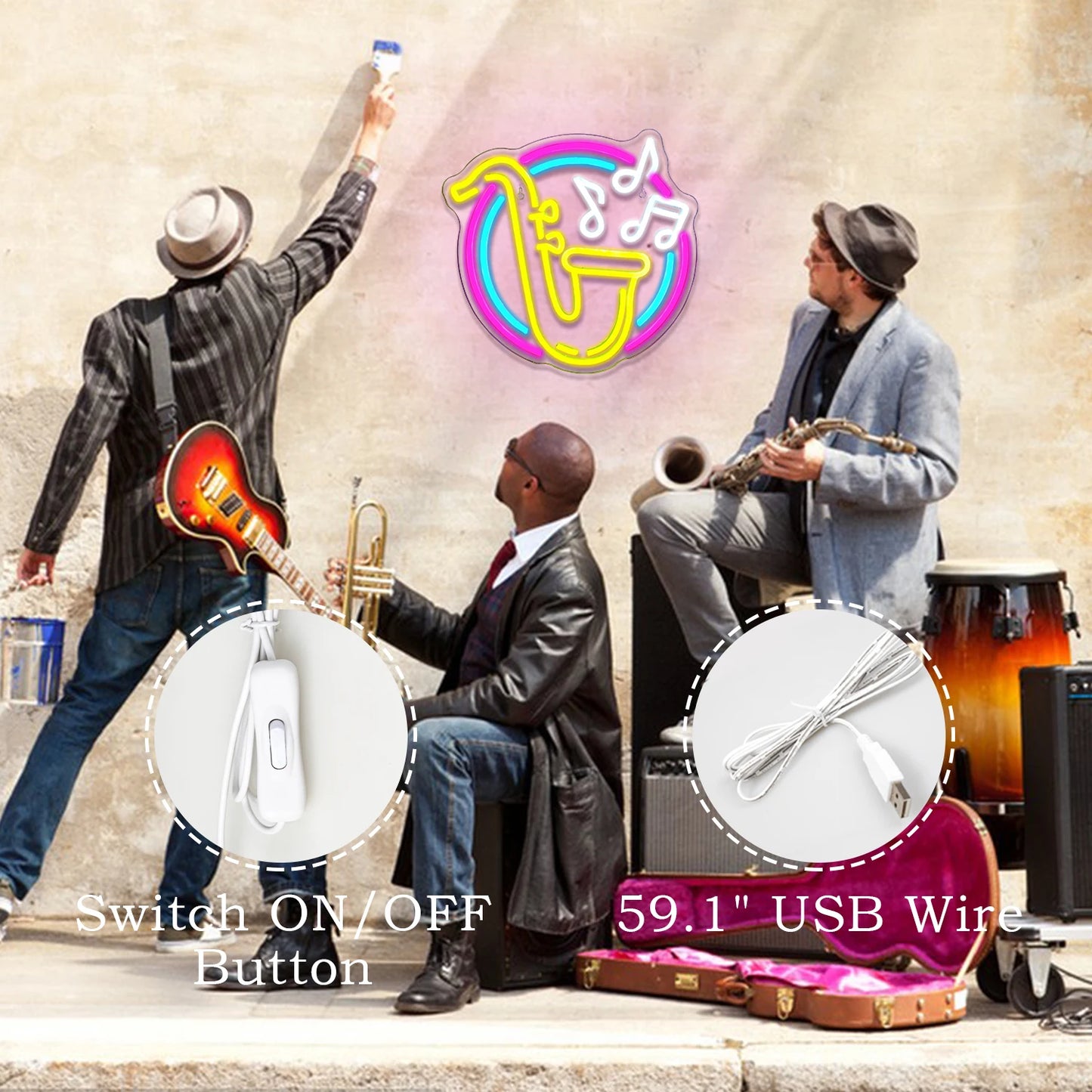 Letreiro de LED em Forma de Saxofone 5V USB - Econômico