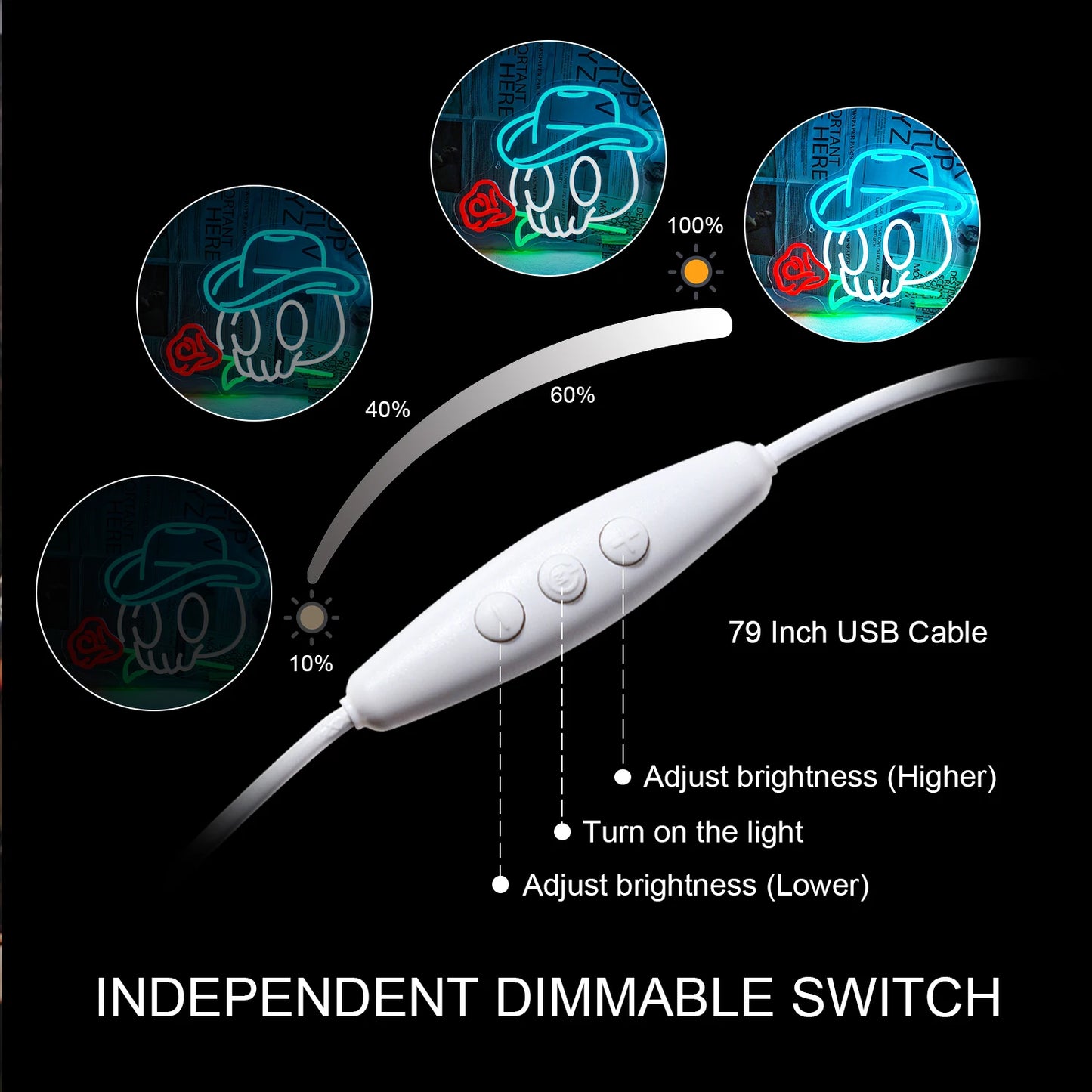 Letreiro de LED de Caveira Cowboy com Rosa 5V USB - Econômico