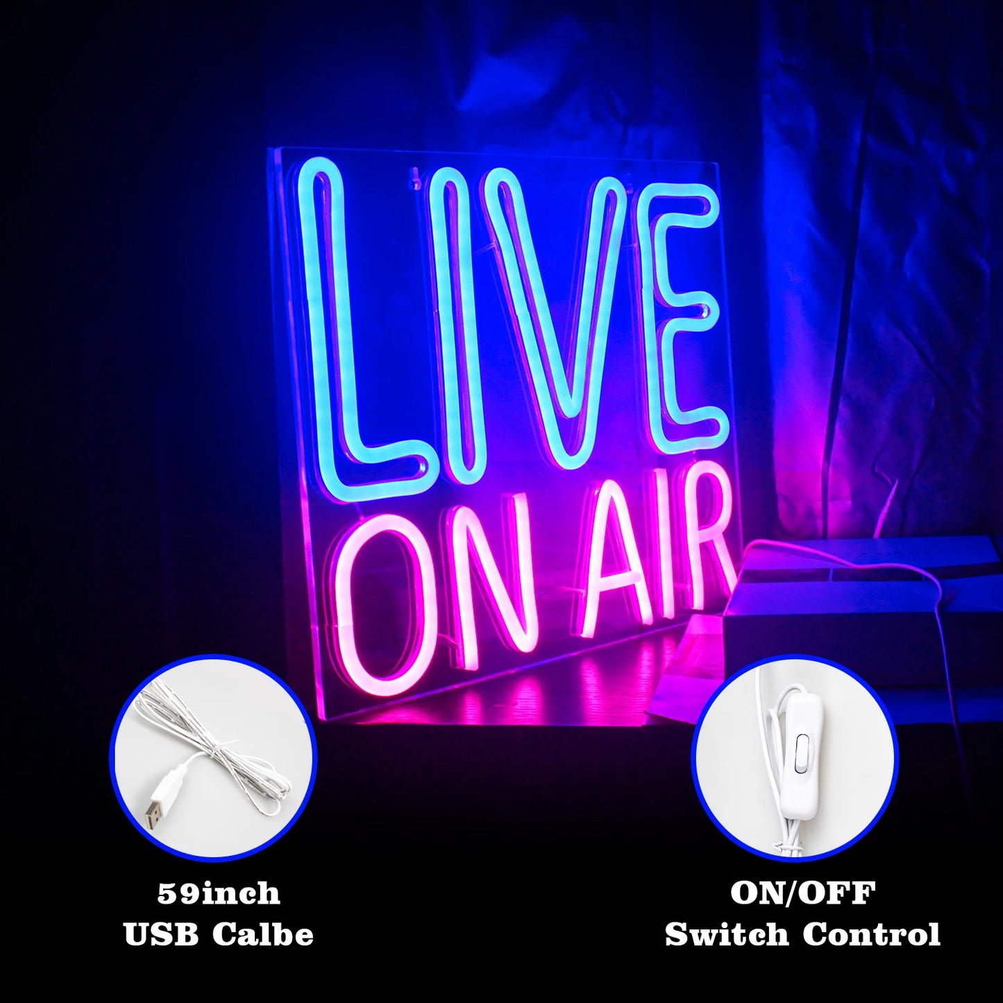 Letreiro de LED "Live On Air" 5V USB - Econômico