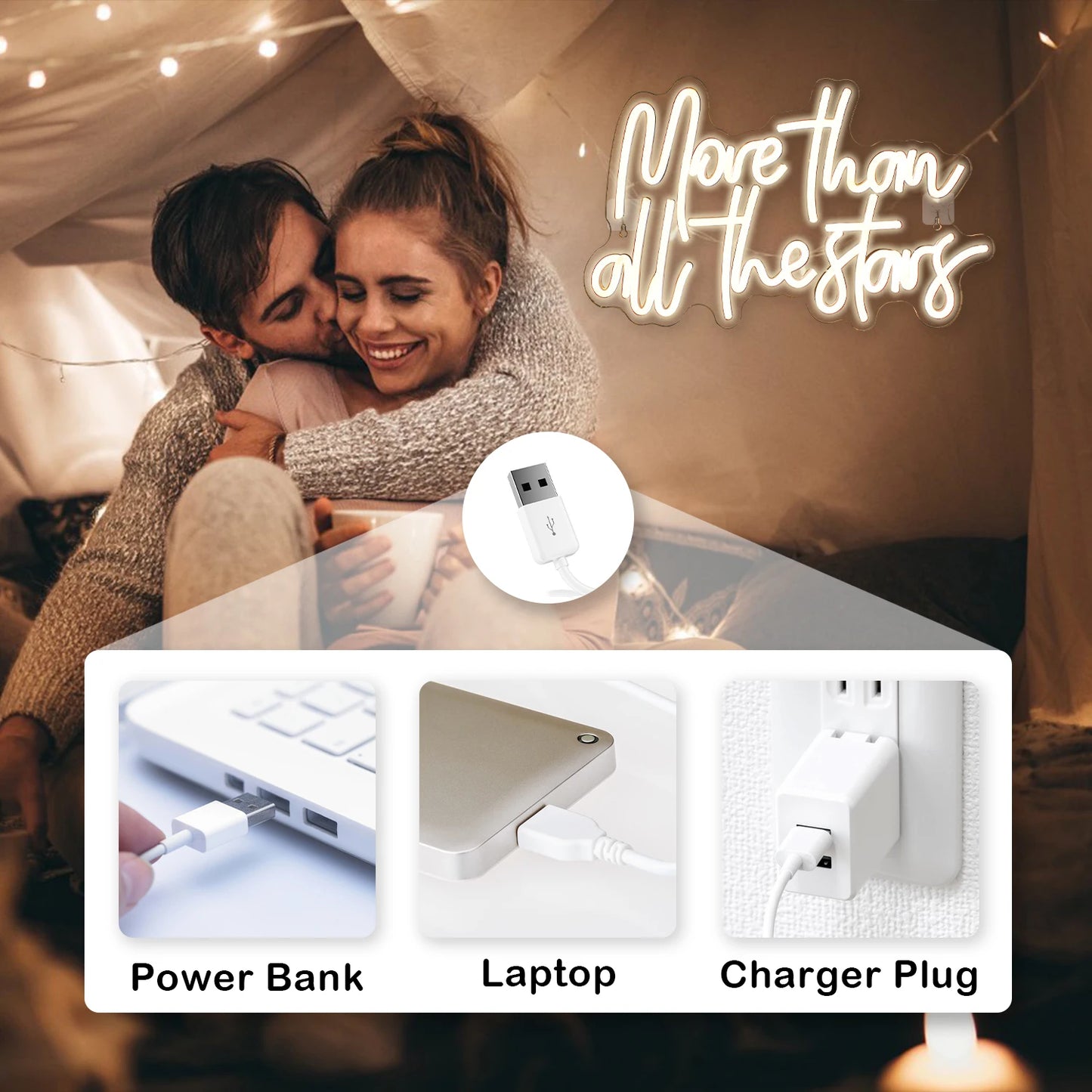Mais Que Todas as Estrelas Letreiro de LED USB 5V - Econômico