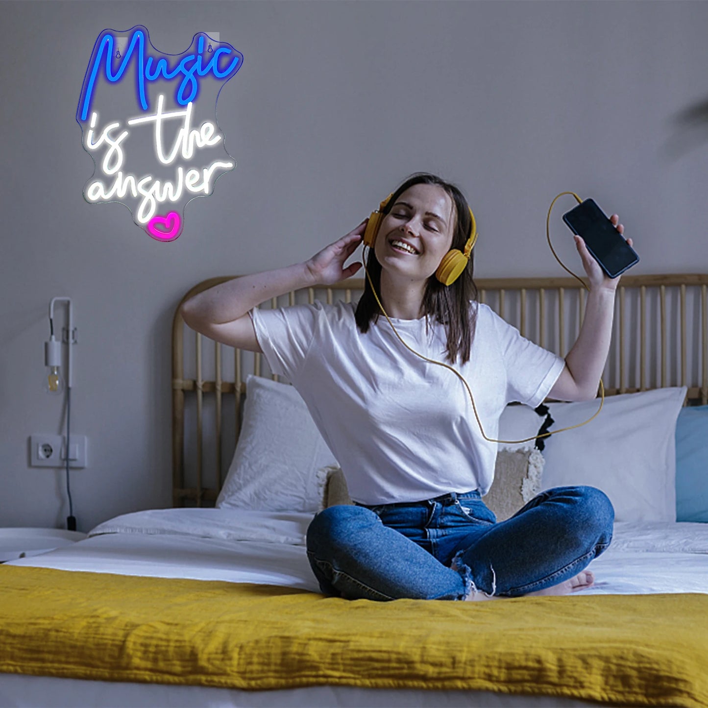 A Música é a Solução - Letreiro de LED USB 5V - Econômico