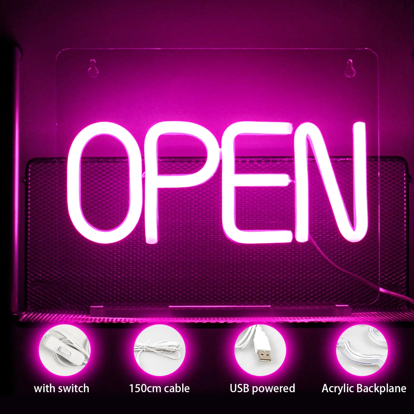 Letreiro de LED 5V USB "Open" - Econômico