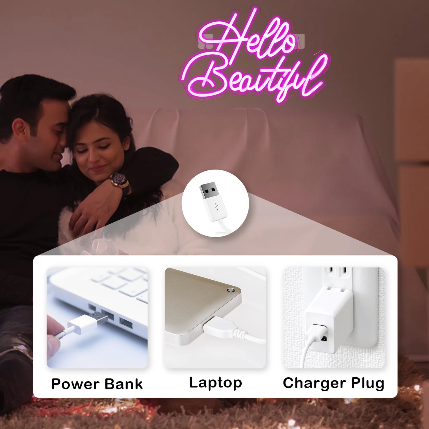 Olá Bonito Letreiro de LED USB 5V - Econômico