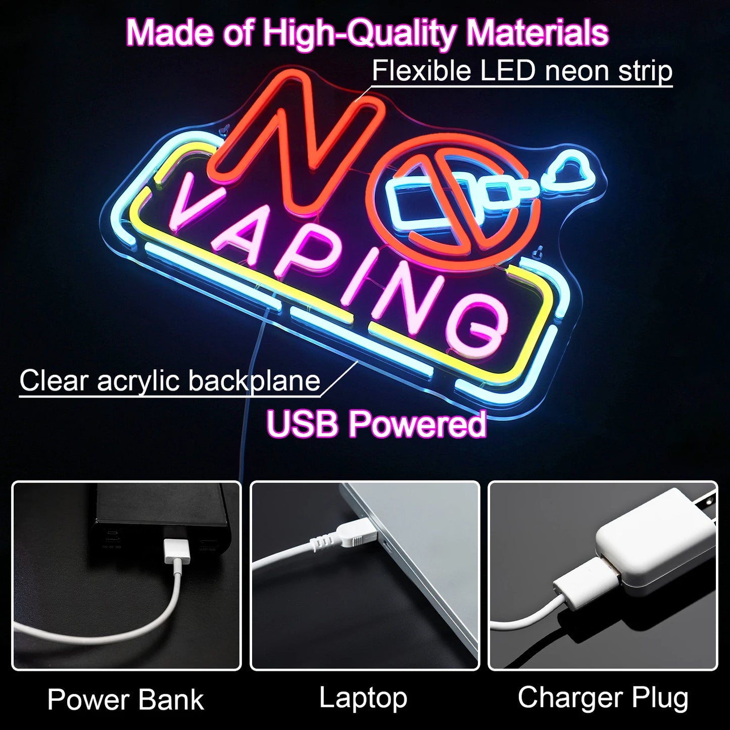 Placa de LED USB 5V "No Vaping" - Econômico
