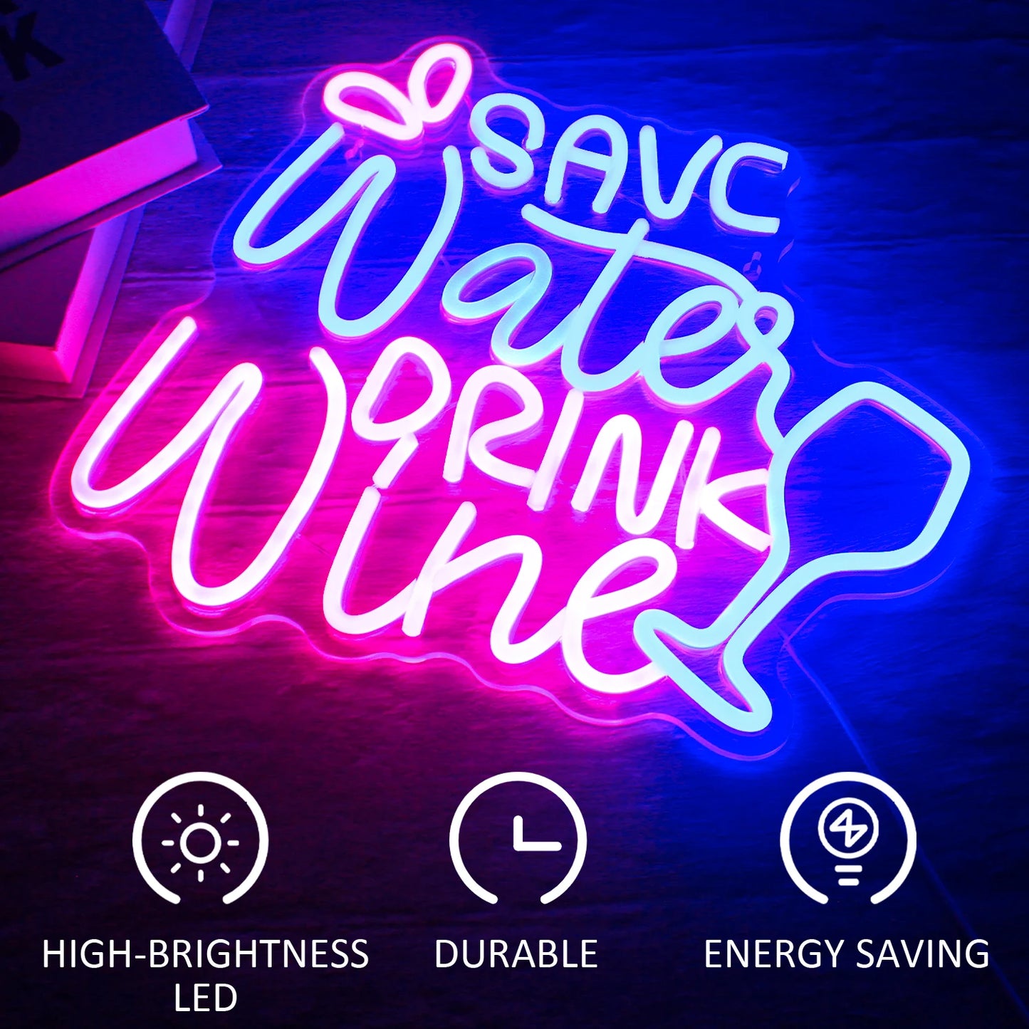 Economize Água Beba Vinho 5V USB Letreiro de LED - Econômico