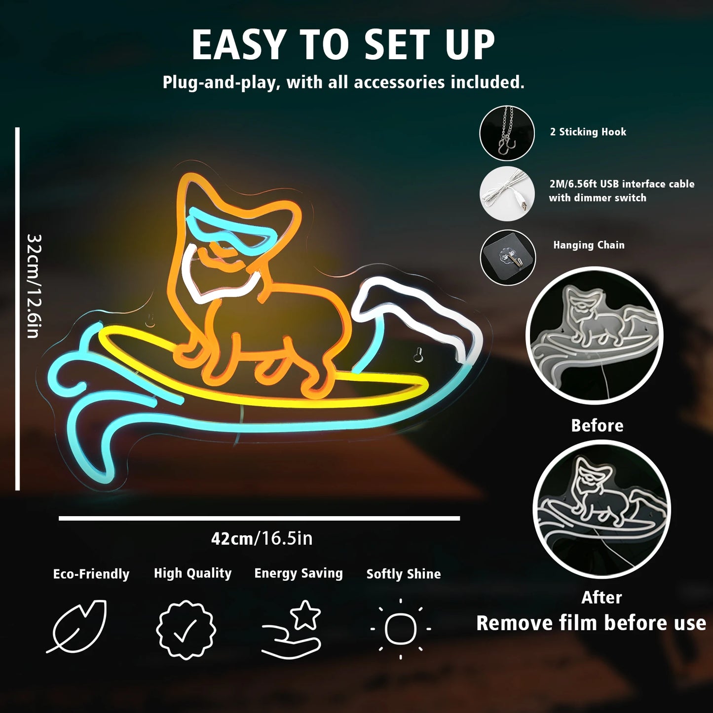 Letreiro de LED para Pet Shop com Corgi Ajustável 5V USB - Econômico
