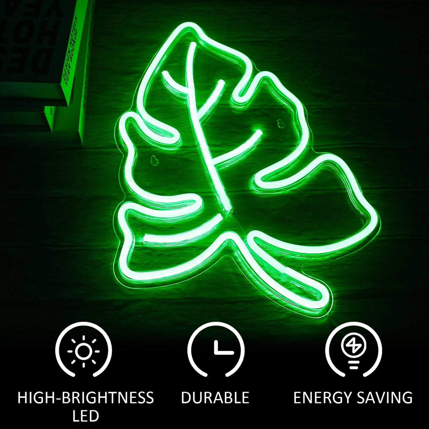 Letreiro de LED Verde em Forma de Folha 5V USB - Econômico