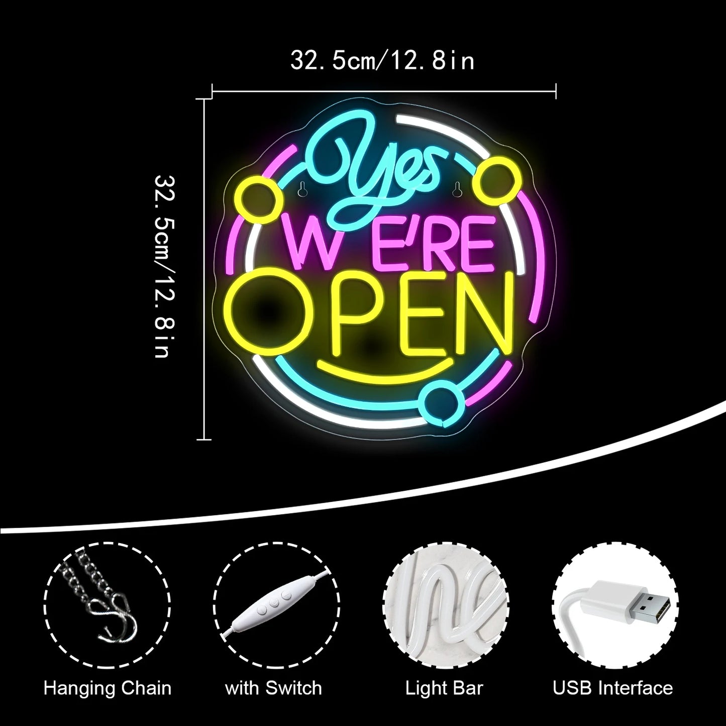 Sim, Estamos Abertos Letreiro de LED Luz Neon Aberta para Decoração de Parede Alimentado por USB para Loja Restaurante Bar Festa Decorativa Placas Abertas