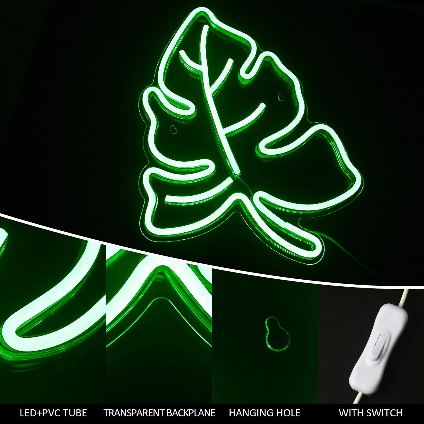 Letreiro de LED Verde em Forma de Folha 5V USB - Econômico